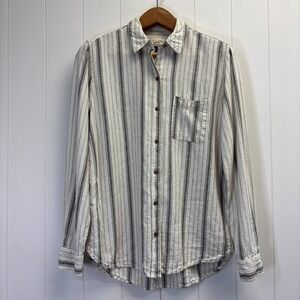 Universal Thread Women Preppy Striped Linen Blend Top Size S Lightweight Neutral